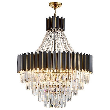 Portofino | Modern Round Gun Black Crystal Chandelier, 39.4'', Dimmable, Cool Light