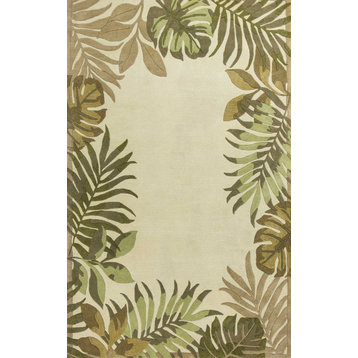 3'X5' Ivory Hand Tufted Bordered Tropical Leaves Indoor Area Rug