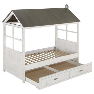 ACME Tree House II Wooden Frame Twin Bed in Weathered White and Washed Gray