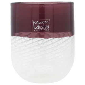GlassOfVenice Filigrana Murano Glass Tumbler - Purple And White