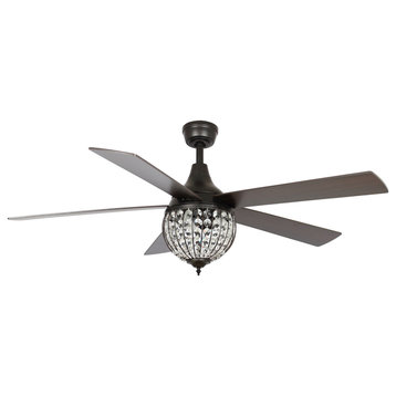 52 in Modern Crystal Ceiling fan with 5 Blades in Antique Bronze, Remote Control