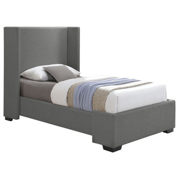 Oxford Linen Textured Fabric Upholstered Bed, Grey, Twin