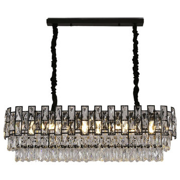 Modern black crystal chandelier for dining room, kitchen Island, living room, 32.6"