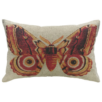 Orange Moth Linen Pillow