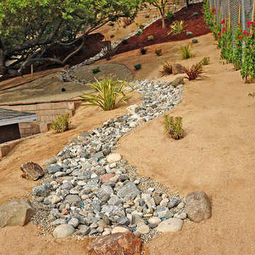 Rock & Gravel Drainage "Stream" with Small Boulders