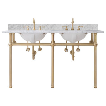 Embassy 60" Wide Double Wash Stand & P-Trap, Satin Brass