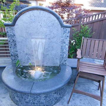 Outdoor Concrete Patio w/ Firepit, BBQ, Fountain & Bartop - The Germany Patio