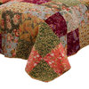 Kamet 5 Piece Fabric Queen Size Quilt Set With Floral Prints, Multicolor
