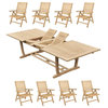 9-Piece Outdoor Teak Dining: 117" Masc Rectangle Table, 8 Ashley Folding Chairs