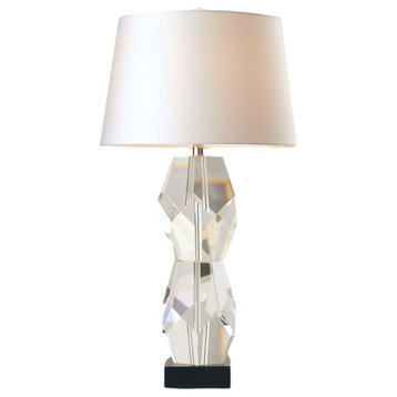 Elegant Stacked Crystal Blocks Table Lamp Faceted 34 in Large Solid Heavy Double