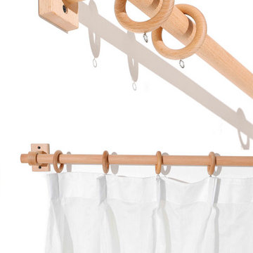 QYT06 1" Ash Wood Single Curtain Rod Sets