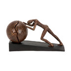 Sisyphus Human Figurine, Abstract Sculpture, 5" x 15" x 8", Brown 58264