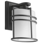 Progress Lighting - 1-Light Wall Lantern 6", Black With Etched Shade - Inspired by the modern mission movement the Format collection is comprised of an oval form factor with grid overlay. Etched glass shades and a Black finish complete the wall- hanging- and post-lantern options. Design flexibly- can be used outdoors or in unexpected applications within interior settings.