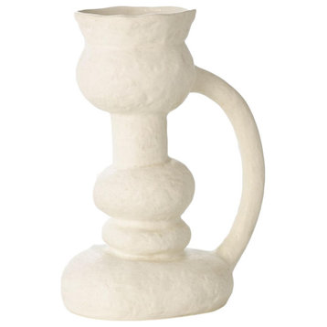 Luxe Organic Sculpture Pitcher Vase White Ceramic Stacked Shapes Modern Elegant