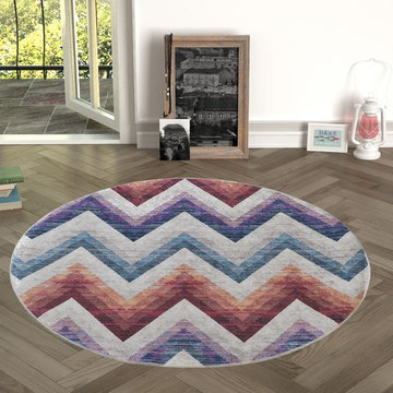 Chiara Rose Home and Kitchen Rubber Back Non-Skid/Slip Area Rug, 4'7" Round