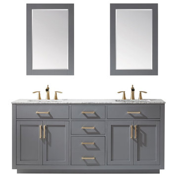 Ivy 72" Marble Countertop Double Vanity w/Mirror Gray
