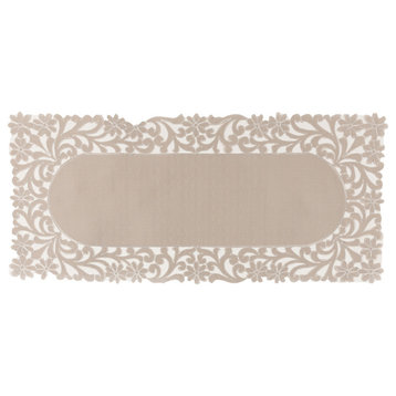 Florence Floral Cutwork Trimed Edge Table Runner, Taupe, 16"x 36"