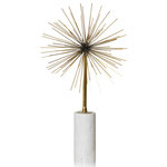 Harp & Finial - Cosmic Statue Medium Gold Finish On Metal Marble Base - This medium cosmic statue is the perfect tabletop accessory for your modern home. The genuine white marble base features a column design to emphasize the organic spiked top. The cosmic metal spikes are finished in brass for a contrasted look against the marble. Due to the production process, there may be minor variations in shape, size, color, and finish.