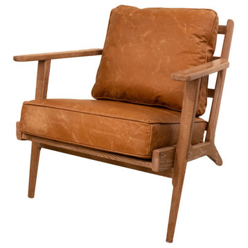 Junior Upholstered Armchair, Camel Brown Leather