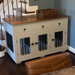 Medium Double Kennels with Drawers and Balusters and Walnut Top - Dog Kennels And Crates