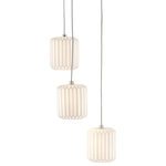 Currey & Company - Dove 3-Light Multi-Drop Pendant - The Dove 3-Light Multi-Drop Pendant has pleated shades made of pale ceramic that diffuse the light wafting through them. The indentions and ridges on the shades of the white pendant bring a textural feel to this luminary even though it is monochromatic. This fixture is among Currey & Company's introduction of cluster lights, which includes 1-light up to 36-light configurations.