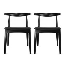 Set of 2 Real Oak Wood/PU Leather Side Dining Chair, Black