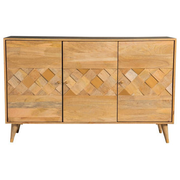 Coaster Coastal Wood Checkered Pattern 3-Door Accent Cabinet in Natural