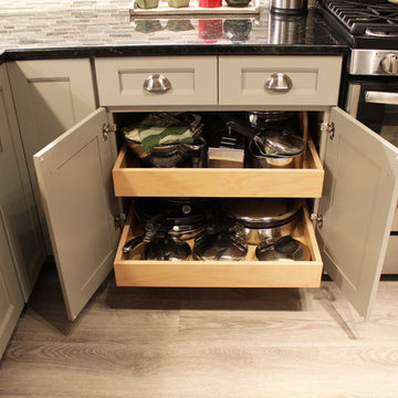 Refaced 2-tone kitchen, Base Cabinets - Harbor Mist; Wall Cabinets - Divinity