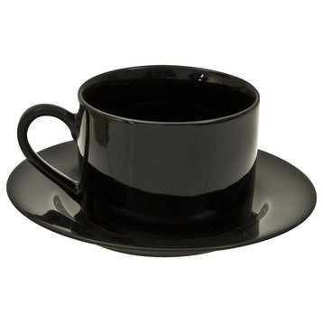Black Rim Can Cup and Saucer, Set of 6
