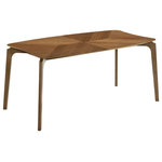 Armen Living - Kalia Wood Dining Table, Walnut Finish - Step up your dining experience with our modern and sophisticated Kalia Wood Dining table. Beautifully streamlined, our dining table features softly curved edges to maintain a modern and inviting edge in any room. The tabletop is enlivened with natural grains of wood that are juxtaposed at an angle to bring rich character to the table. Our dining table is perched upon beautifully angled, tapered legs for an elegant and mid-century modern look. Being deep, wide, and strong, the generously proportioned table is perfect for seating a large family or group of guests. Our kitchen table can host various functions to serve as a central hub for entertaining or spending leisurely time. It is crafted in a combination of engineered and rubberwood to provide durability and easy maintenance for your daily meals and formal dinners. The Kalia Modern Dining Table can seat up to 6 and is available in your choice of a walnut or gray finish to achieve the perfect look in your dining area, living space, or kitchen.
