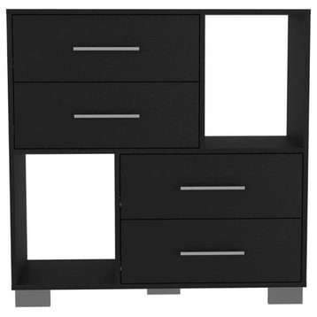 35" Black Manufactured Wood Four Drawer Dresser With Cubes