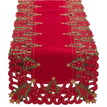 Pandoro Collection Holiday Christmas Tree Table Runner, Red, 16"x68"