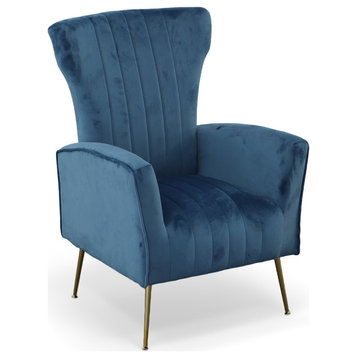 Cela Cream Velvet Upholstered Wingback Chair With Gold legs