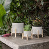 6" Ceramic Tribal Planter With Wood Stand, Beige