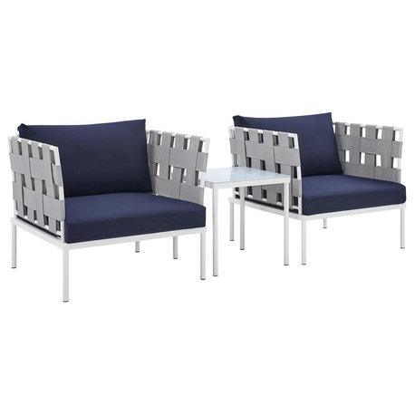 Harmony 3-Piece  Sunbrella Outdoor Patio Aluminum Seating Set