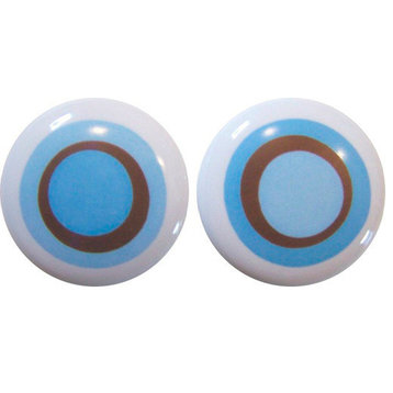 2 Blue Brown Retro Circle Ceramic Knobs