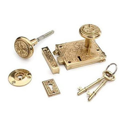 Restorers Solid Brass Ornate Rim Lock Set - Door Locks
