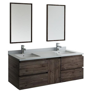 Fresca Formosa 60" Wall Hung Double Sink Bathroom Vanity, Faucet, FFT1030BN