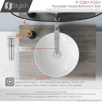 STYLISH Porcelain Round 15-3/4-inches Vessel Ceramic Bathroom Sink White