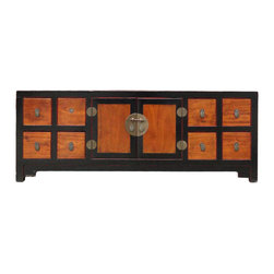 Chinese Black Brown Tone Low TV Console Cabinet cs1143 - Entertainment Centers And Tv Stands