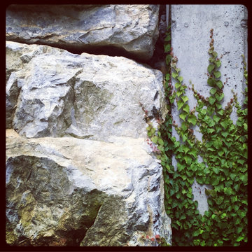 Foundation detail: boulder retaining wall
