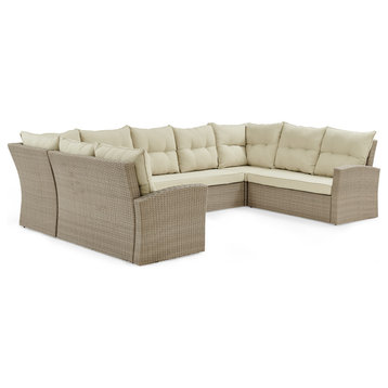 Canaan All-Weather Wicker Outdoor Horseshoe Sectional Sofa, Cushions