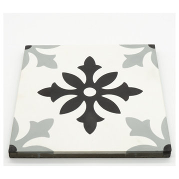 8"x8" Azrou Handmade Cement Tile, Black/Gray/White, Set of 12