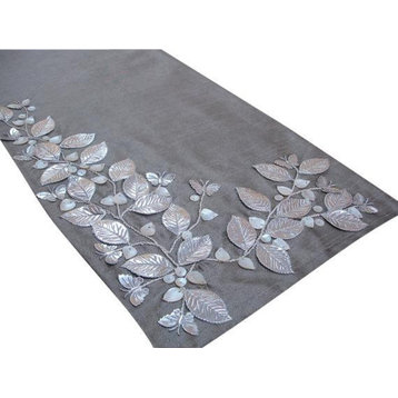 Decorative Table Runners, Silver Beige Silver Ivory, 14"x120", Silk