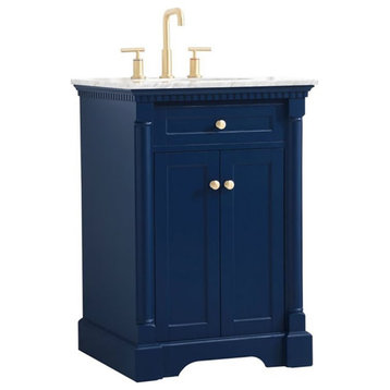 Elegant Decor Clarence 24" Solid Wood and Metal Single Bathroom Vanity in Blue
