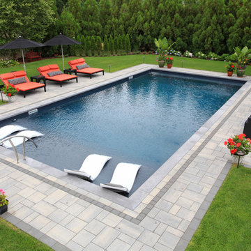 Rectangular Pool with In-water Chaises - Long Island, NY