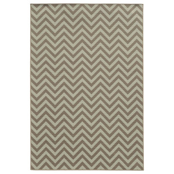 Rhodes Indoor and Outdoor Chevron Gray and Blue Rug, 8'6"x13'
