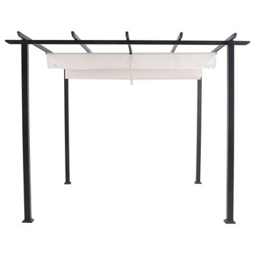 Outdoor Pergola, Powder Coated Aluminum With Adjustable Sling Canopy, Black/Gray