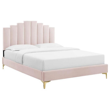 Modway Elise Full Modern Performance Velvet Platform Bed in Pink