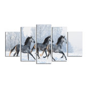 "Herd of Horses Run Across Snow" Metal Wall Art, 5 Panels, 60"x32"